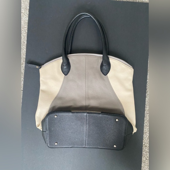 Charles Jourdan Colorblock Purse handbag satchel deep bag gray pebble leather EC - Picture 3 of 9